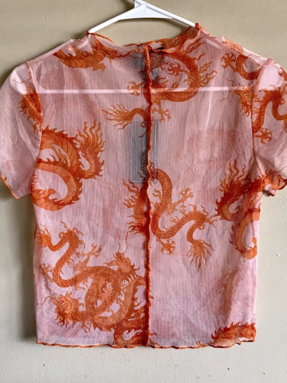 Just Polly New York Orange Dragon Sheer Crop Top Women’s size L